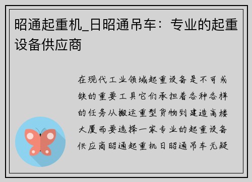 昭通起重机_日昭通吊车：专业的起重设备供应商