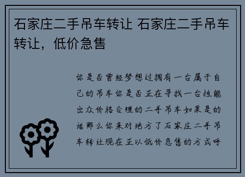 石家庄二手吊车转让 石家庄二手吊车转让，低价急售