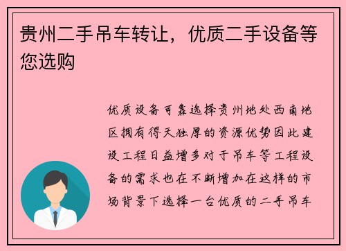贵州二手吊车转让，优质二手设备等您选购