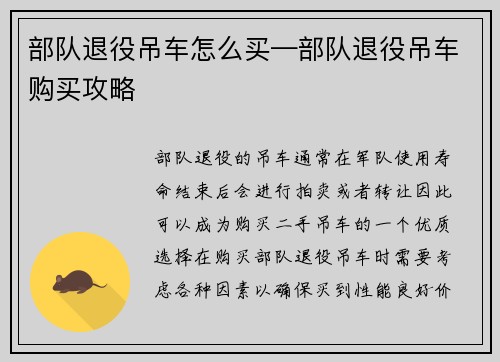 部队退役吊车怎么买—部队退役吊车购买攻略